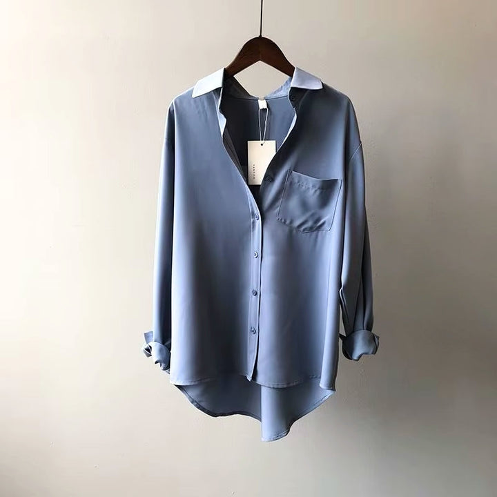 Azure Satin Button-Up Shirt