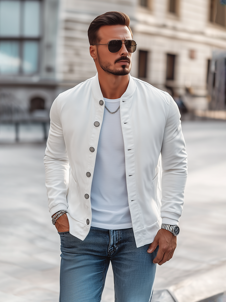 Sleek Button-Up Bomber Jacket