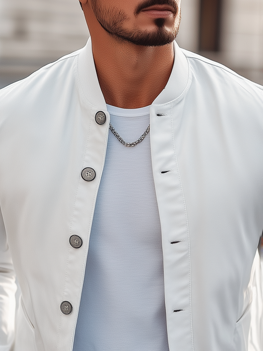 Sleek Button-Up Bomber Jacket