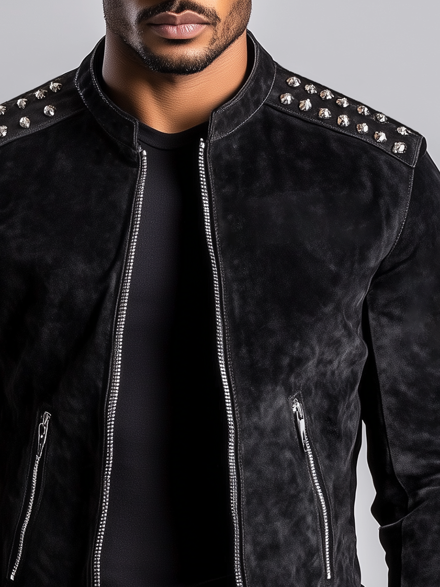 Vance Studded Suede Biker Jacket