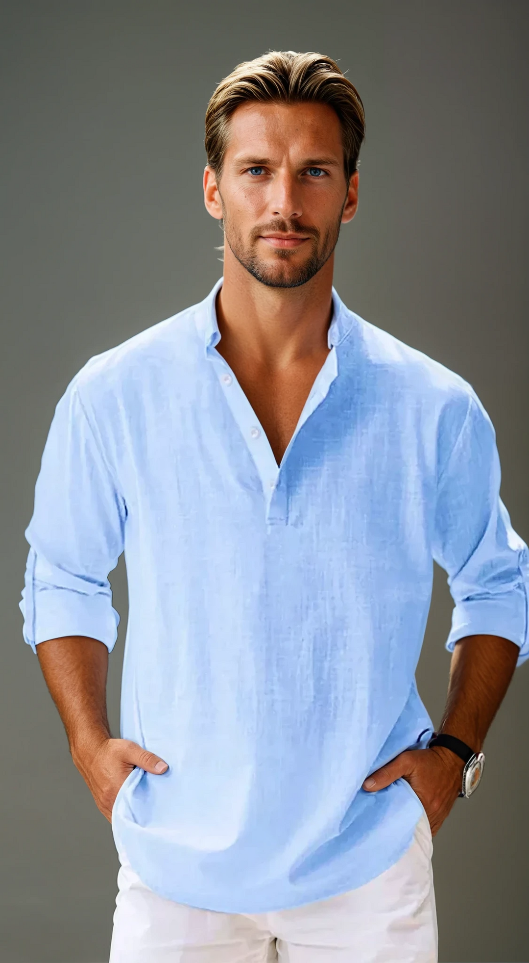 Ruben Coastal Light Grandad Shirt