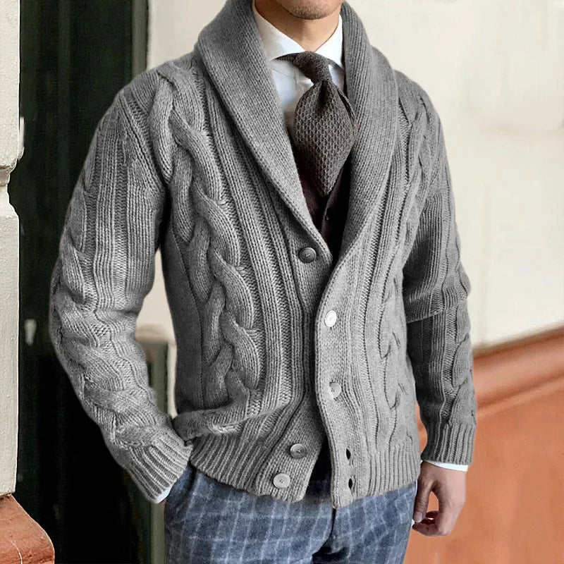 Luca Ferarro Cable-Knit Shawl Cardigan