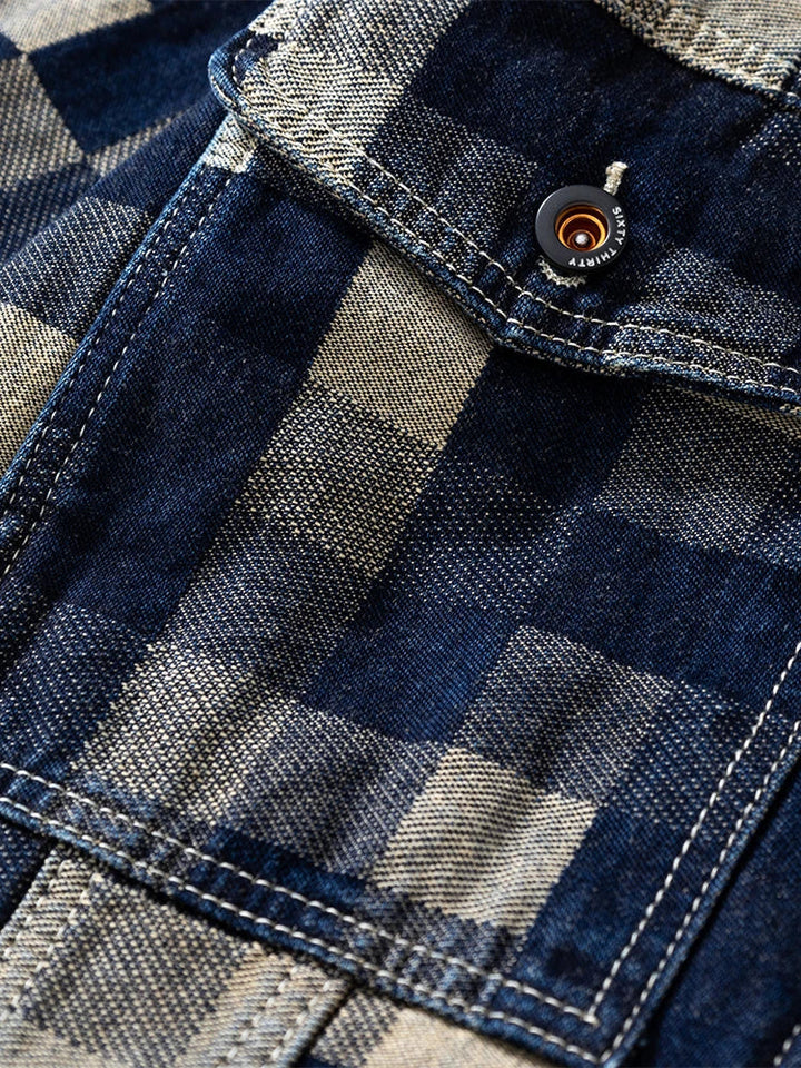 Men's Vintage Plaid Denim Jacket