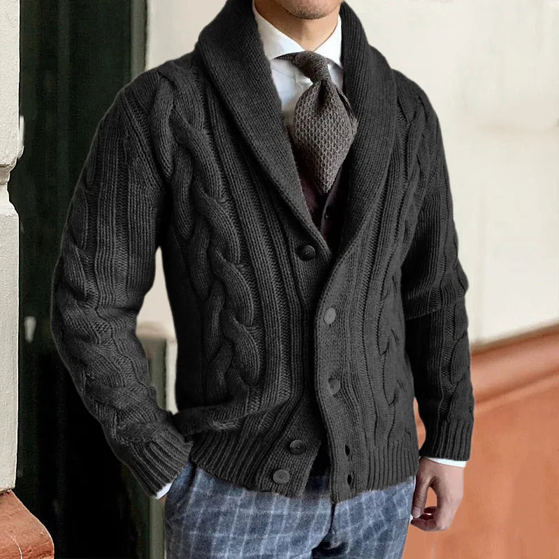 Luca Ferarro Cable-Knit Shawl Cardigan