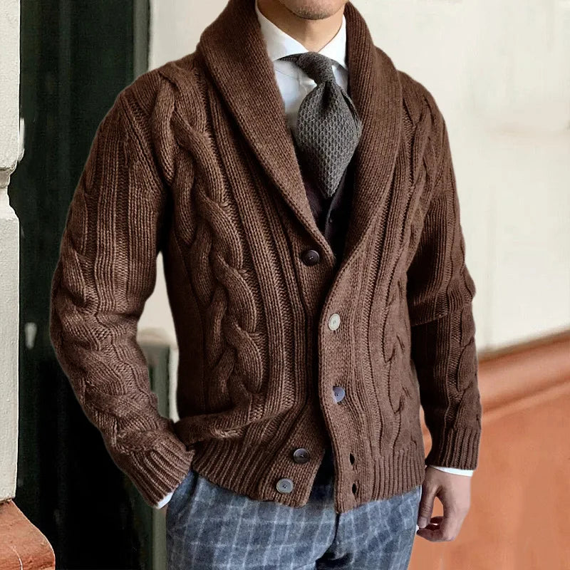 Luca Ferarro Cable-Knit Shawl Cardigan