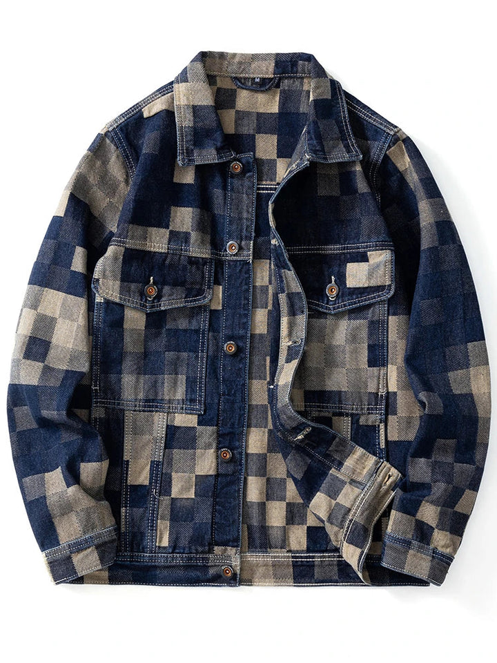 Men's Vintage Plaid Denim Jacket