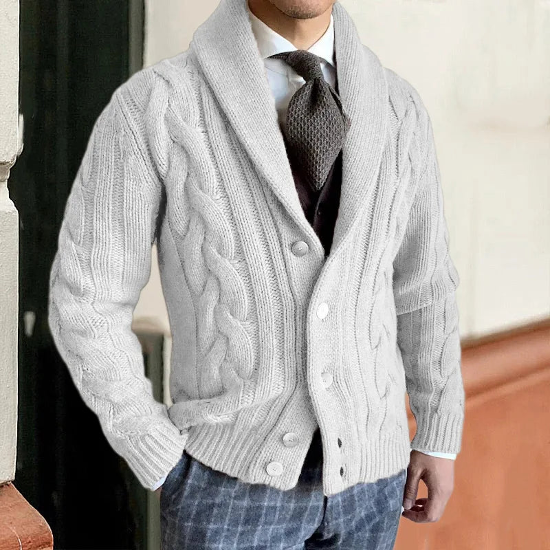 Luca Ferarro Cable-Knit Shawl Cardigan