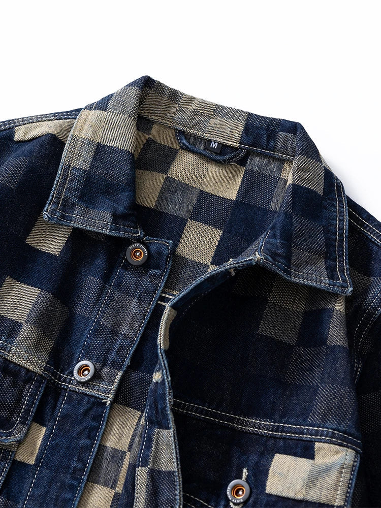 Men's Vintage Plaid Denim Jacket