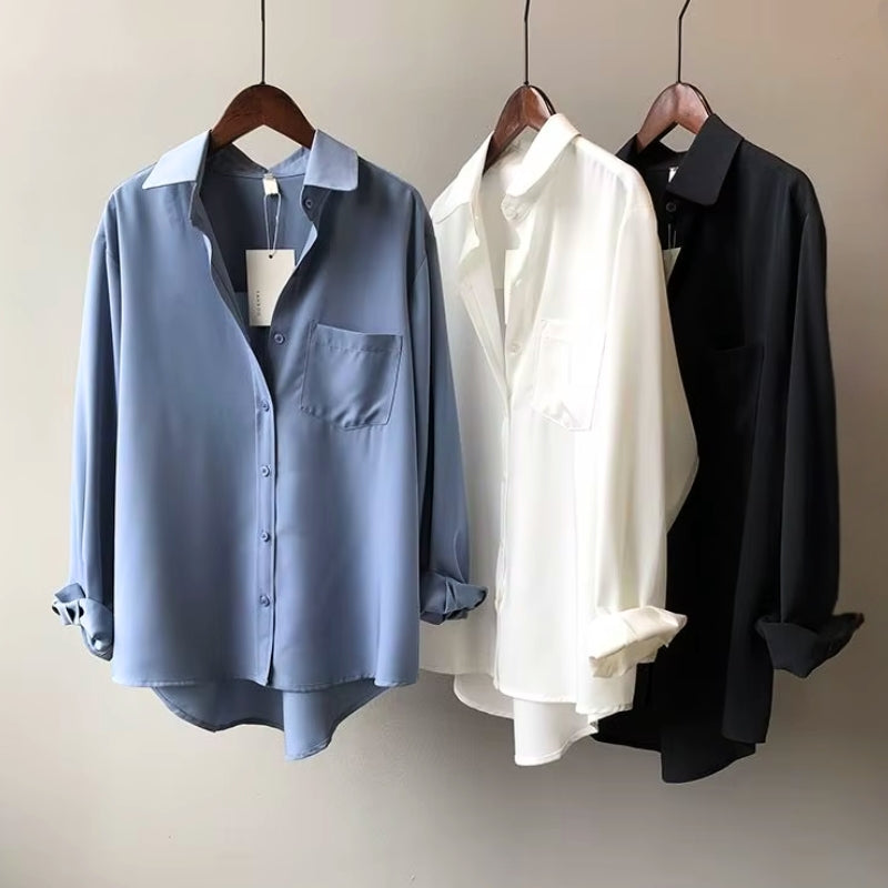 Azure Satin Button-Up Shirt