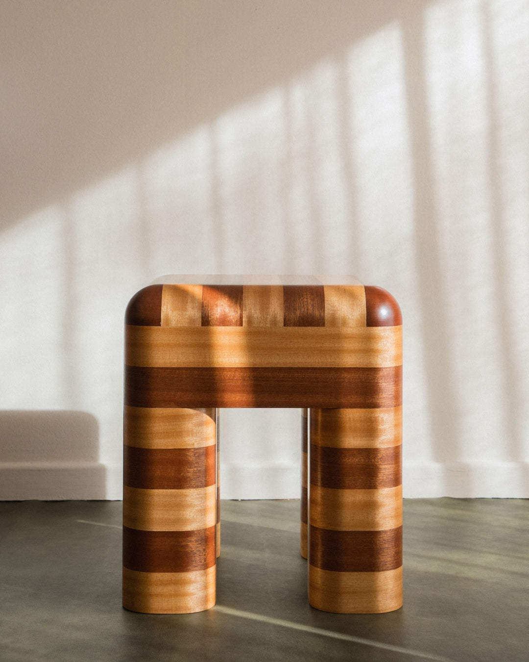 Artisanal Wooden Striped Side Table